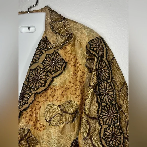 Sandy Starkman Gold Embroidered Jacket Blazer w/ Fish & Sea Turtle Design Size M - Picture 6 of 9